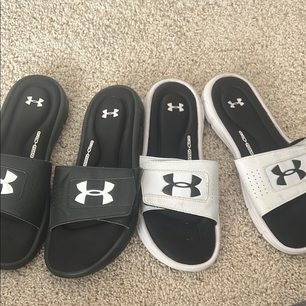 Under Armour Black and White Slide Sandals